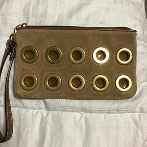 Coach wristlet. Suede and gold.